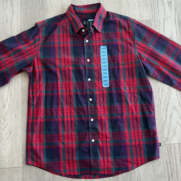 Gap Long Sleeve Cedar Plaid Button Down Shirt Men’s Large New NWT - Picture 2 of 7